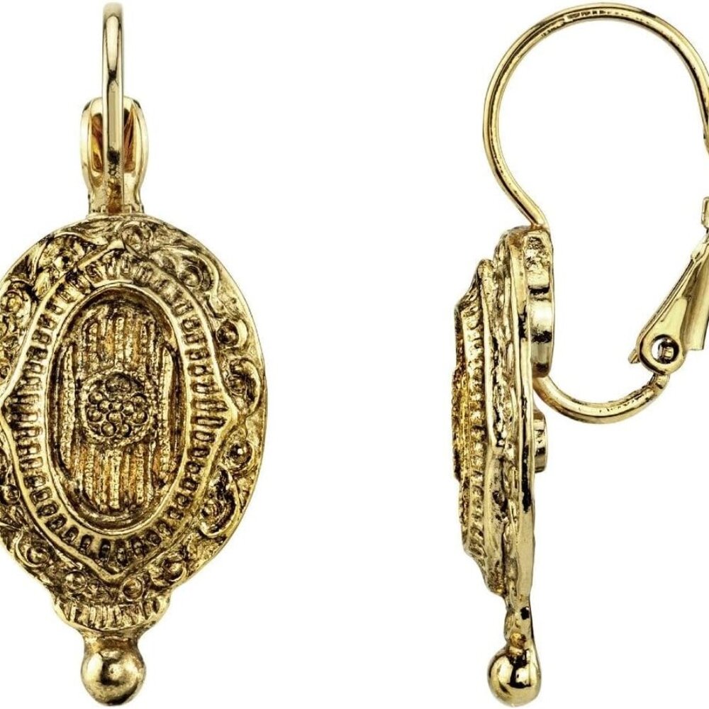 1928 Jewelry Baroque Insignia Oval Drop Earrings